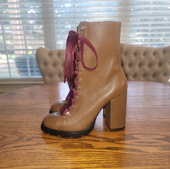 NWT Schutz Zara Dark Tan Maroon Platform Genuine Leather Combat Heel Boots - Picture 5 of 17